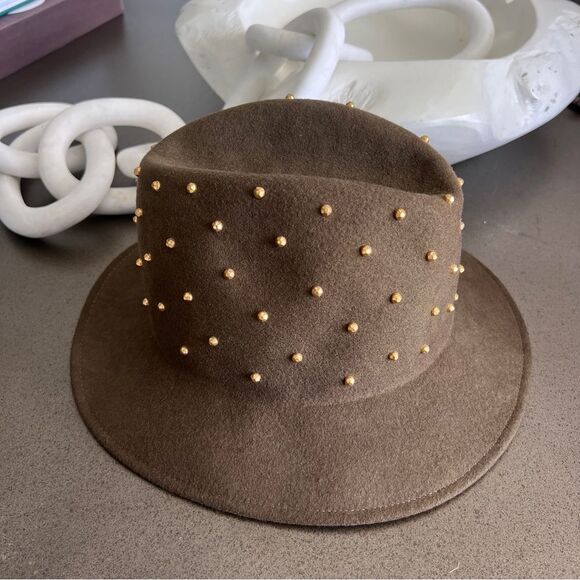 Vintage Bollman Americana Olive Felt Hat with Gold Studs - Picture 4 of 6